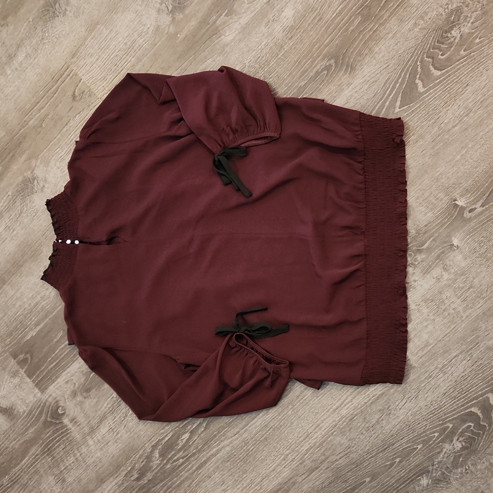 New York & Company Burgundy Blouse with Black Accents - Picture 9 of 11